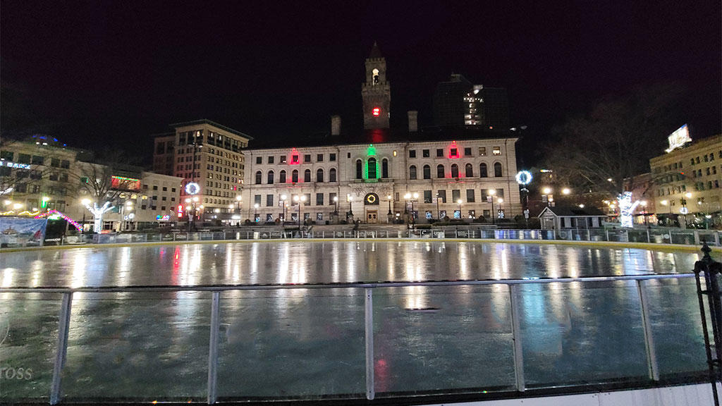 Ice Skating on The Oval on Worcester Common
